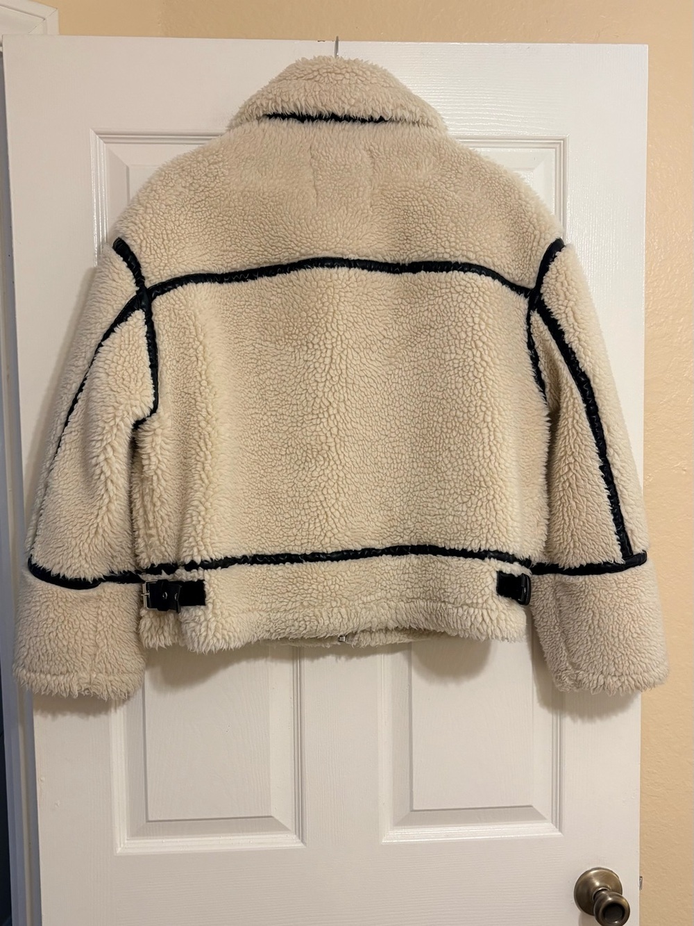NWOT Zara Ecru Faux Shearling Aviator Moto Oversized Coat Jacket XS - Picture 8 of 11